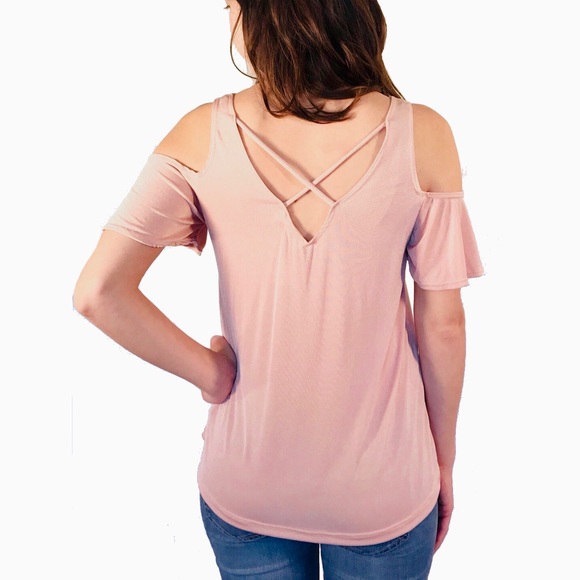 Hummingbird - Crisscross Back Cold Shoulder Top - Picture 2 of 5